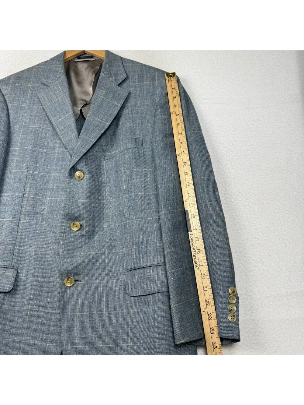 Ibiza Samba Silk Linen Wool Blend Blue Window Pane Unlined Coat Blazer Size 42R